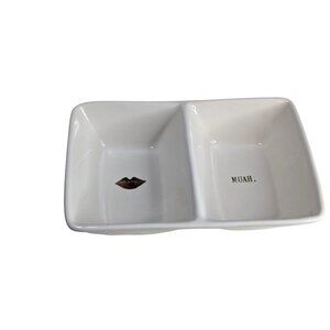 Rae Dunn Artisan Collection Ceramic Divided Dish With Gold Lips & Muah Text